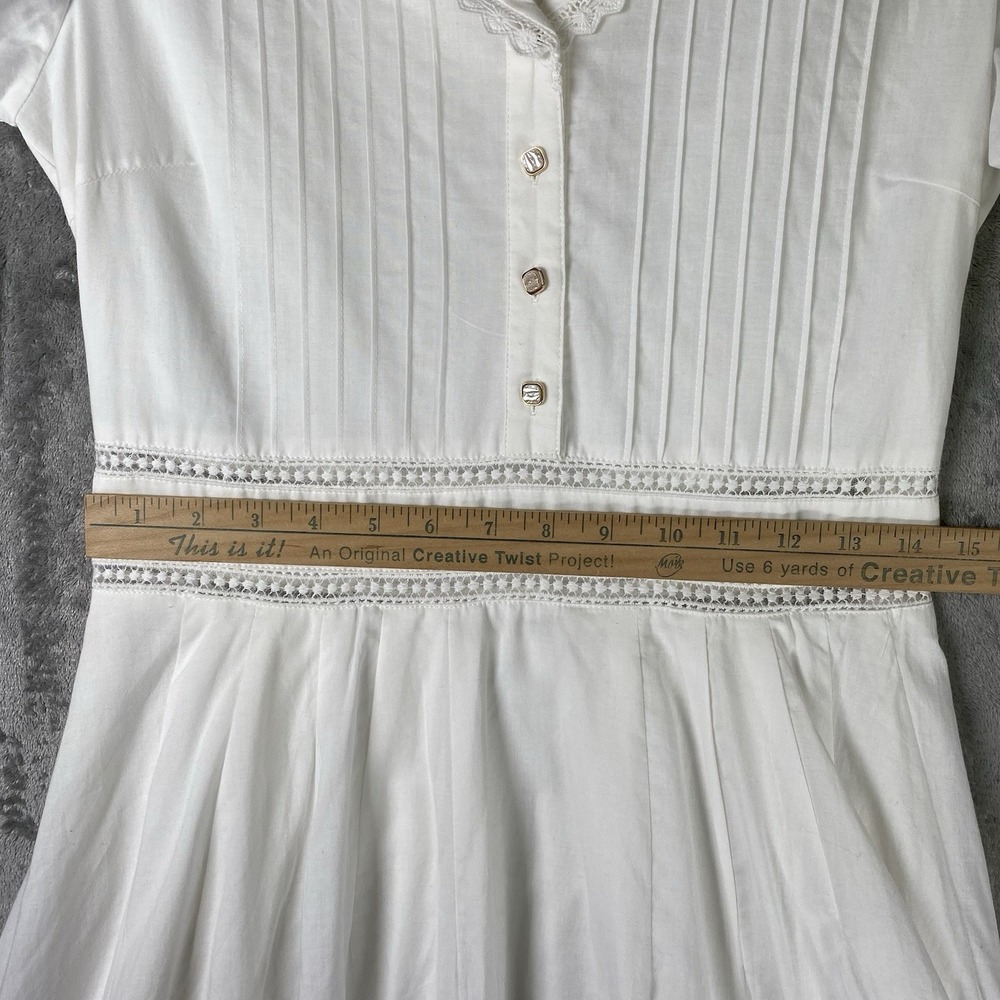 Simple Retro Dress Womens Size M White 100% Cotton Fiona Midi Cottage Lace Trim - Picture 15 of 16